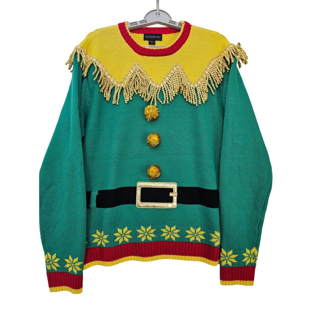 Ugly Christmas Sweater -L- by Blizzard Bay Elf Green Red 46-chest Unisex F-1